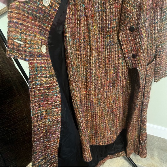 Incredible vintage rainbow tweed trench coat and skirt set designer NY - Picture 10 of 11